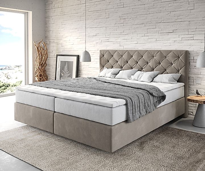 DELIFE Boxspringbett Dream-Great, Mikrofaser Beige 180x200 cm mit TFK Matra günstig online kaufen