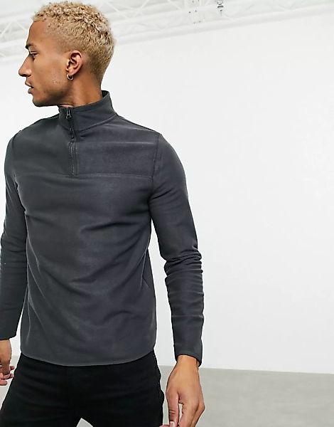 ASOS DESIGN – Sweatshirt aus Polar-Fleece mit kurzem Reißverschluss, in Ant günstig online kaufen