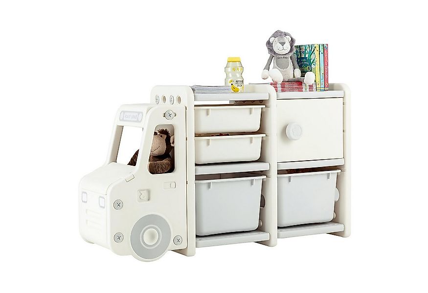 KOMFOTTEU Spielzeugtruhe Spielzeugregal Kinderregal, mit 4 Boxen & 1 Schran günstig online kaufen
