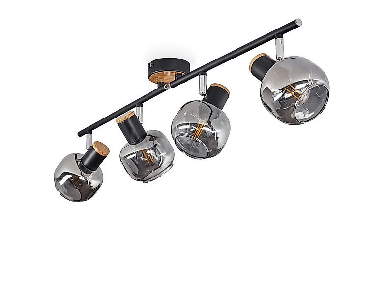 hofstein Deckenleuchte Deckenlampe Metall/MDF/Glas in Schwarz/Chrom/Holzopt günstig online kaufen