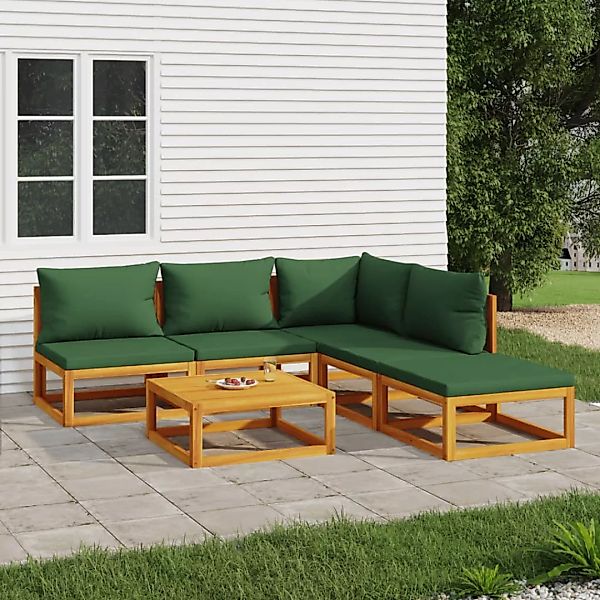 Vidaxl 6-tlg. Garten-lounge-set Mit Grünen Kissen Massivholz günstig online kaufen