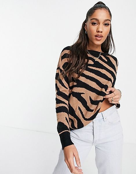 AX Paris – Pullover in Schwarz mit Zebramuster günstig online kaufen