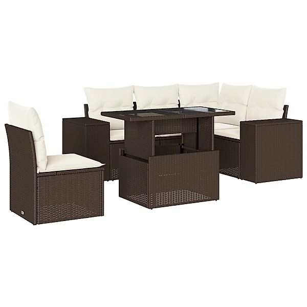 vidaXL 6-Tlg Garten-Sofagarnitur mit Kissen Braun Poly Rattan 3269173 günstig online kaufen