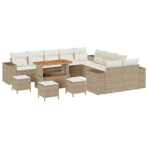 vidaXL Garten-Sofa-Set Höhenverstellbar 13-Tlg Beige Poly Rattan 3362071 günstig online kaufen