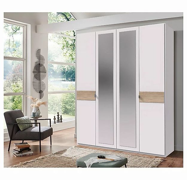 Lomadox Kleiderschrank BRADFORD-43 4 Türen, 180 cm breit, weiß mit Eiche günstig online kaufen