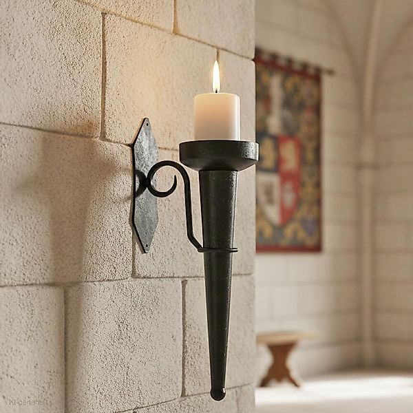 Rustikaler Wandkerzenhalter Eisen Ritterstil Burgfackel Schwarz Mittelalter günstig online kaufen