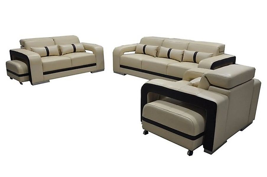 JVmoebel Sofa Sofa Leder Couch Polster Garnitur 3+2+1 Sitz Komplett Set Des günstig online kaufen