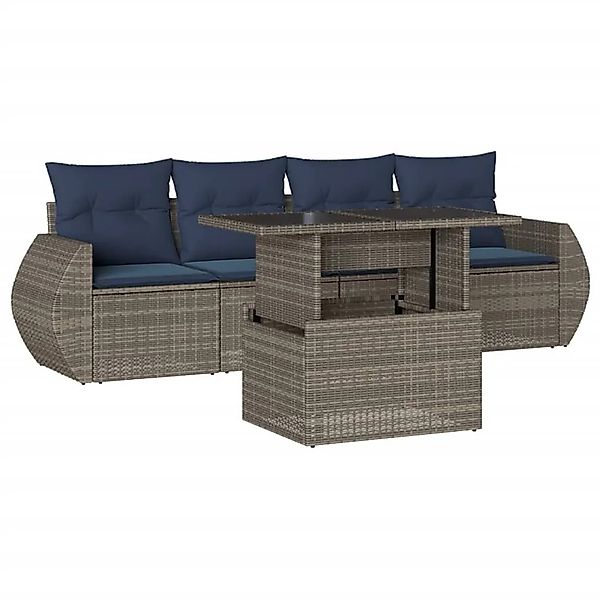 vidaXL 5-Tlg Gartensofa-Set mit Kissen Grau Polyrattan 3268361 günstig online kaufen