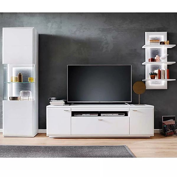 Design Wohnwand in Weiß und Anthrazit 315 cm breit (dreiteilig) günstig online kaufen