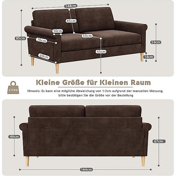NAIMP 2-Sitzer Stoff Sofa 164cm mit beidseitigen Taschen und Kissen Montage günstig online kaufen