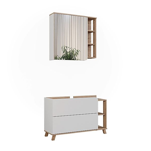 Vicco Badmöbel-Set Karen Sonoma/Weiß 2 Teile Opt 2 günstig online kaufen