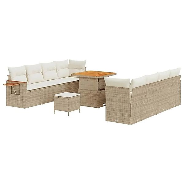 vidaXL Gartensofa-Set mit Kissen 12 Stk Beige und Creme Poly-Rattan 3365096 günstig online kaufen