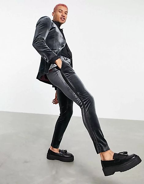 ASOS DESIGN – Sehr enge Anzughose aus Samt-Schwarz günstig online kaufen