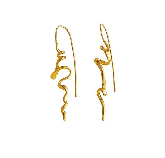 RAIKOU Paar Ohrhaken Vergoldet Lange Hakenohrringe mit kreativem Wellen-Des günstig online kaufen