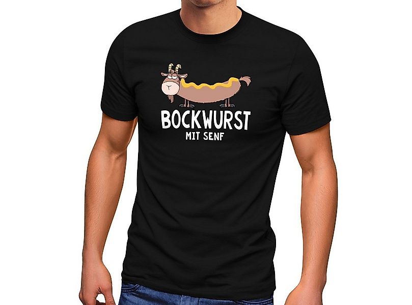 MoonWorks Print-Shirt Herren T-Shirt Grillen Ziege Bock Wurst mit Senf Witz günstig online kaufen