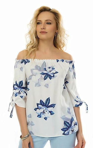 Passioni Tunika in Weiß-Blau, mit Blumenprint und Bindebänder an den Halbär günstig online kaufen