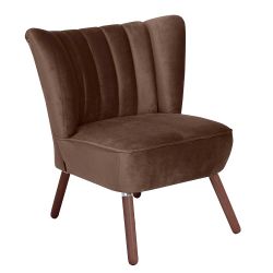 Loungesessel Retro Look aus Samtvelours Braun und Nussbaumfarben günstig online kaufen