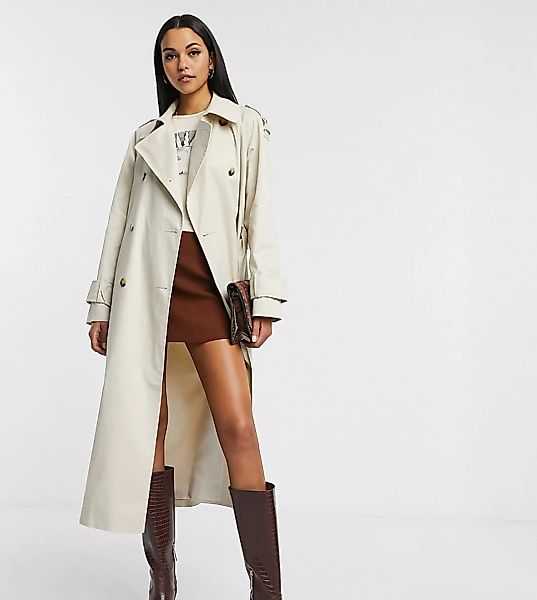 ASOS DESIGN Tall – Langer Trenchcoat in Stone-Weiß günstig online kaufen
