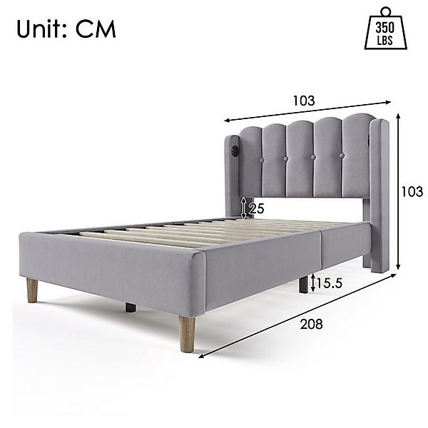 STILVORA Polsterbett 90x200 Bettgestell mit USB-C,Gepolstertes Jugendbett m günstig online kaufen