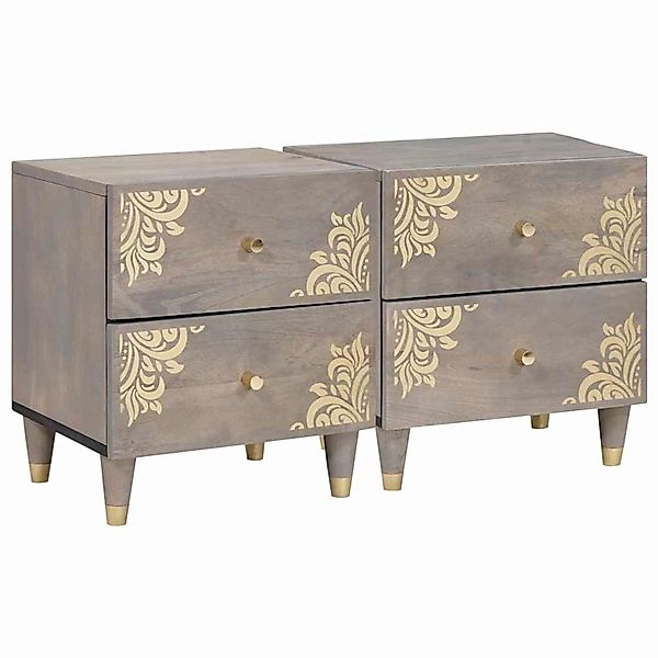 vidaXL Nachttisch 2 Stk Grau 40 x 33 x 46 cm Massives Mangoholz 4018771 günstig online kaufen