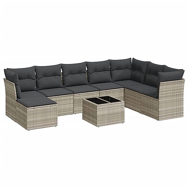 vidaXL 9-Tlg Garten-Sofagarnitur mit Kissen Hellgrau Poly Rattan 3249901 günstig online kaufen