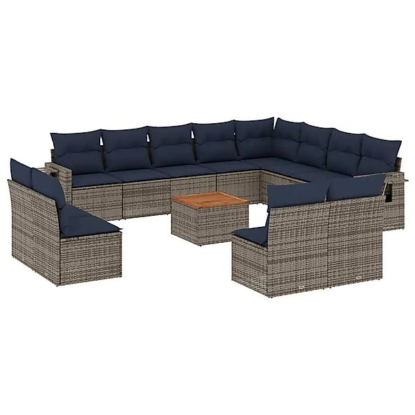 vidaXL 13-Tlg Gartensofa-Set mit Kissen Grau Polyrattan 3224815 günstig online kaufen