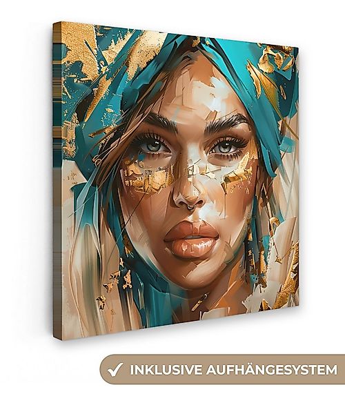 OneMillionCanvasses® Leinwandbild Frau - Porträt - Gold - Luxus - Blau, Fot günstig online kaufen