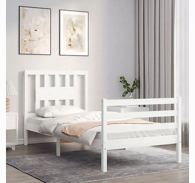 vidaXL Bett Massivholzbett mit Kopfteil Weiß 90x200 cm günstig online kaufen