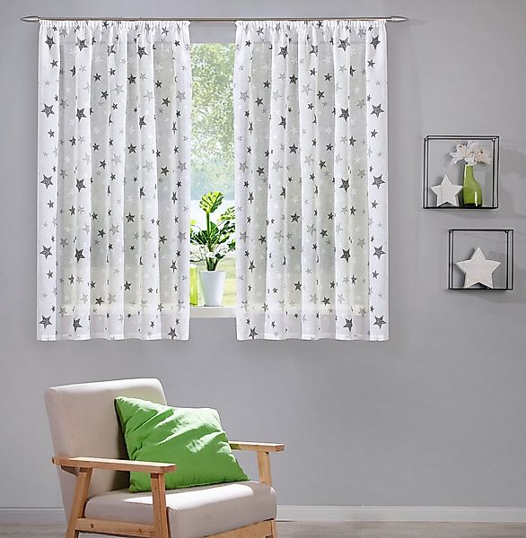 heimtexland Vorhang Deko Gardine Leinen-Optik durchscheinend Sterne (1 St), günstig online kaufen