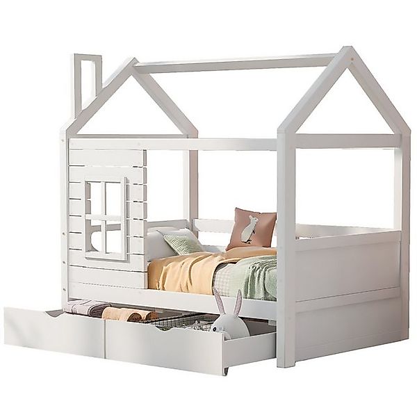 MODFU Kinderbett Hausbett (Weiß 160x80cm mit Lattenrost ohne Matratze), Mas günstig online kaufen