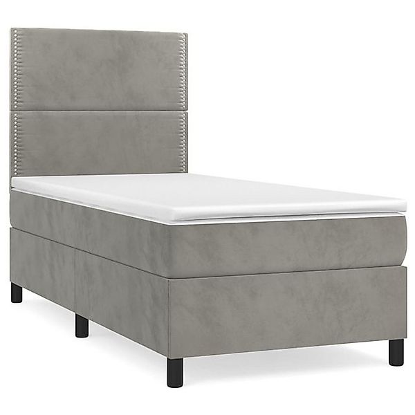 vidaXL Boxspringbett, Boxbett mit Matratze Hellgrau 90x200 cm Samt günstig online kaufen