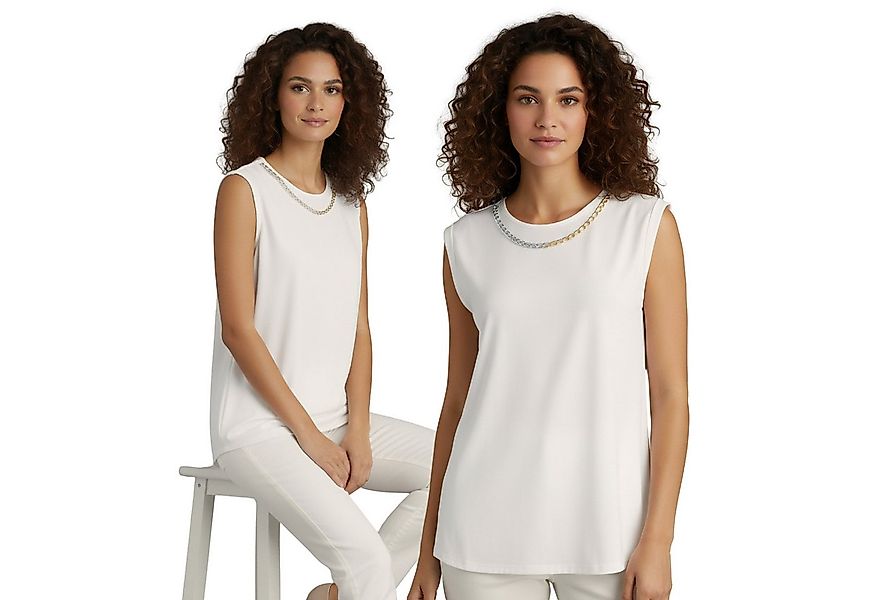 Sarcia.eu Blusentop Cremefarbene, ELEGANTE ärmellose Damenbluse mit ZIERKET günstig online kaufen