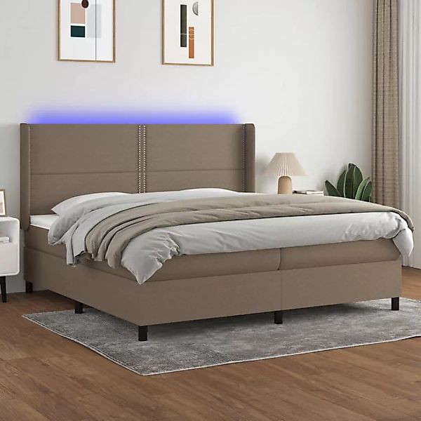 vidaXL Boxspringbett Boxspringbett mit Matratze LED Taupe 200x200 cm Stoff günstig online kaufen