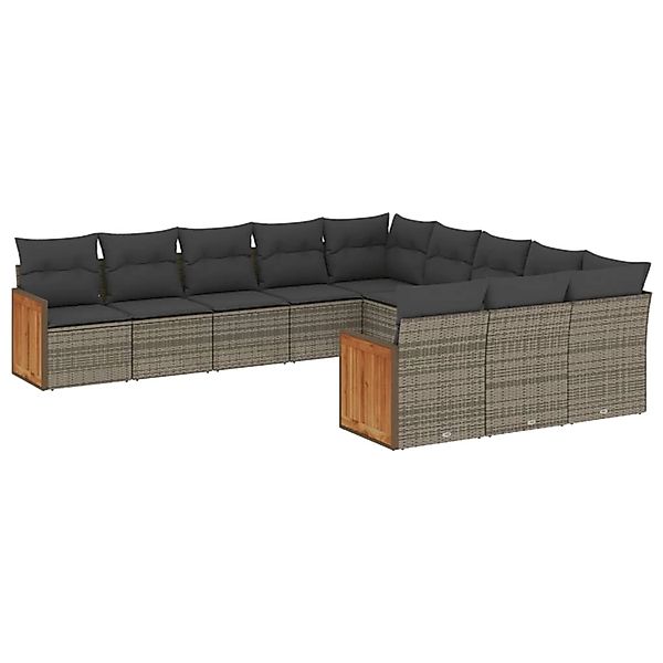 vidaXL 11-Tlg Garten-Sofagarnitur mit Kissen Grau Poly Rattan 3228111 günstig online kaufen