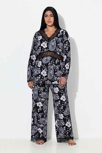 Ulla Popken Pyjama TruYou Pyjama Zweiteiler Rosen Spitze günstig online kaufen