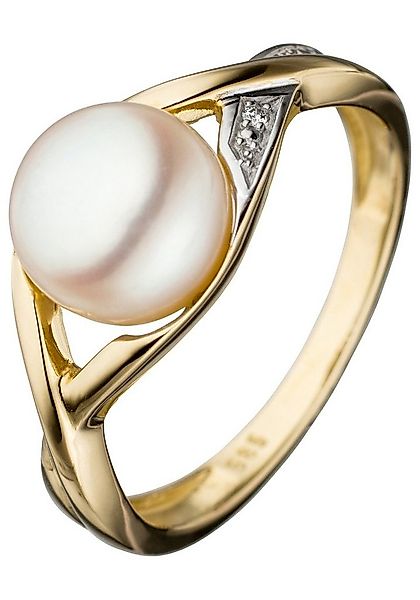 JOBO Perlenring, 585 Gold bicolor mit Süßwasser-Zuchtperle und Diamant günstig online kaufen