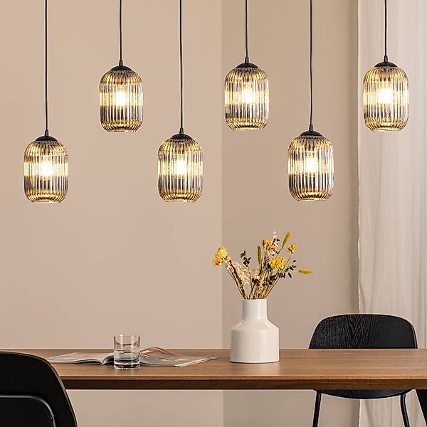 Pendellampe Verdi, Länge 115 cm, schwarz/rauchgrau, 6-flg. günstig online kaufen