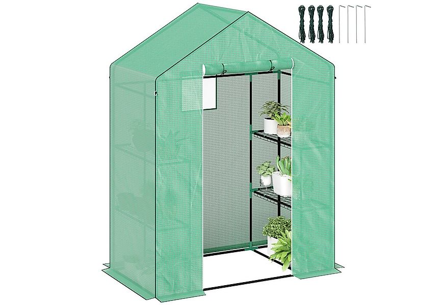 Outsunny Foliengewächshaus mit Rolltür, Fenster, Regale, winterfest, aus St günstig online kaufen