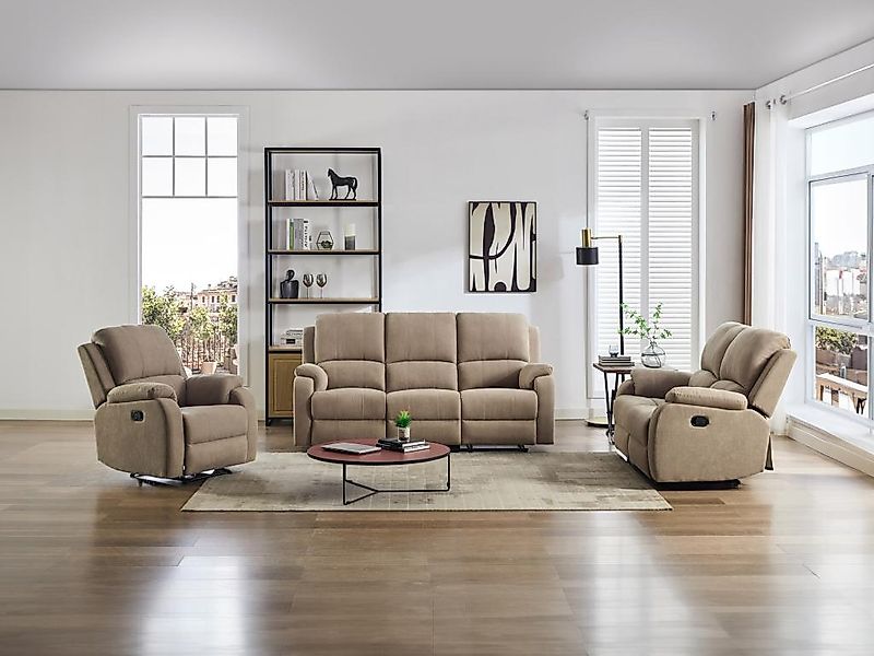 Relaxsofa 3-Sitzer & Relaxsessel - Mikrofaser - Taupe - BRODY günstig online kaufen