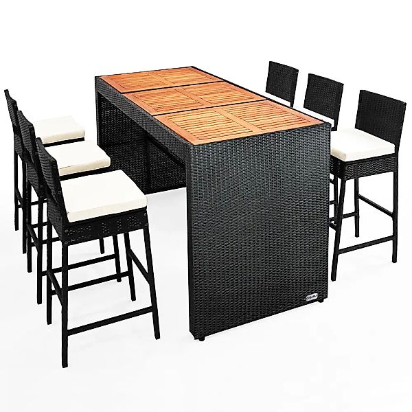 Polyrattan Bar-Set 7-tlg. Akazienholz inkl. Sitzauflagen günstig online kaufen