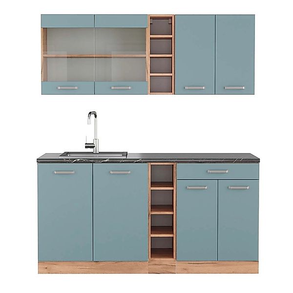 Vicco R-Line Singleküche Blau-Grau/Goldkraft Eiche 160 cm AP Anthrazit günstig online kaufen