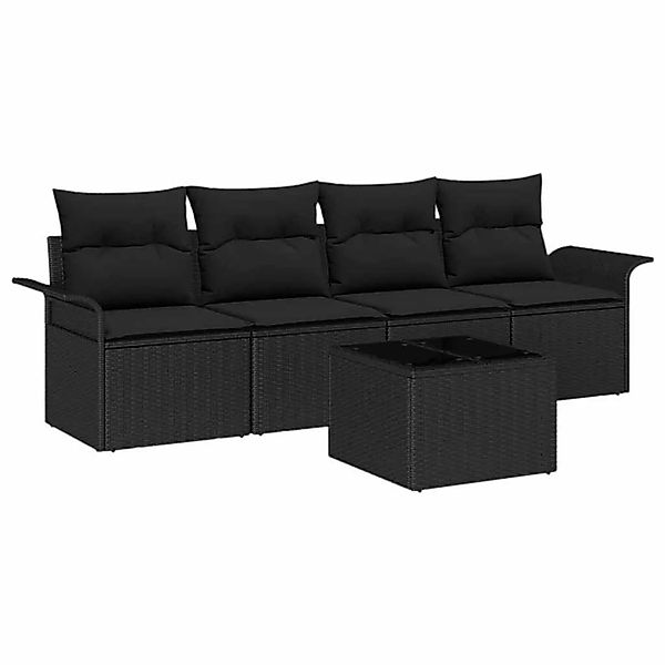 vidaXL Gartensofa-set mit Kissen 5-Tlg Schwarz Poly-Rattan 3353902 günstig online kaufen