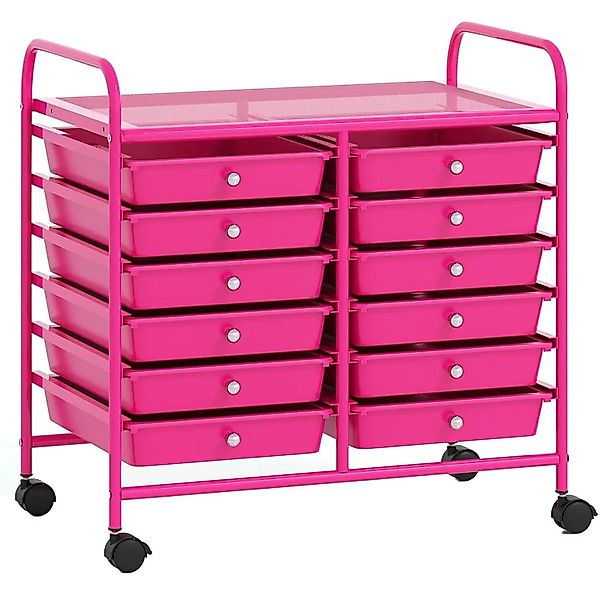 Costway Rollwagen mit 12 Stapelbaren Schubladen Badrollwagen Hot Pink günstig online kaufen