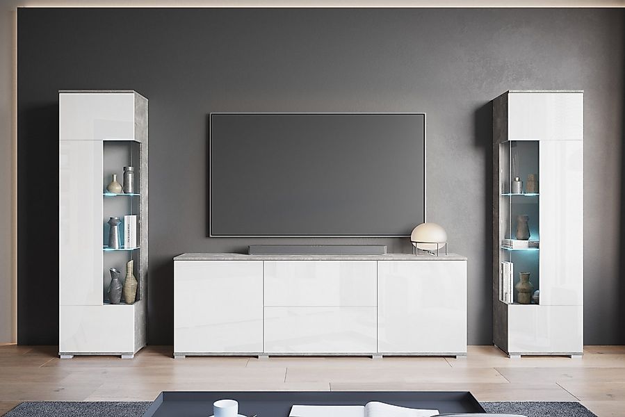 INOSIGN Wohnwand KENIA, (Komplett-Set, 3-St), Vitrinen mit Eckverglasung, h günstig online kaufen