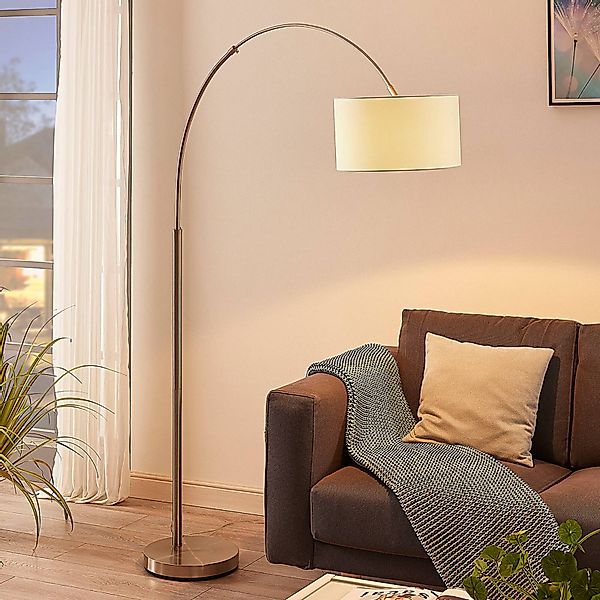 Lindby Stehleuchte Railyn, weiß, Stoff, 200cm, E27 günstig online kaufen