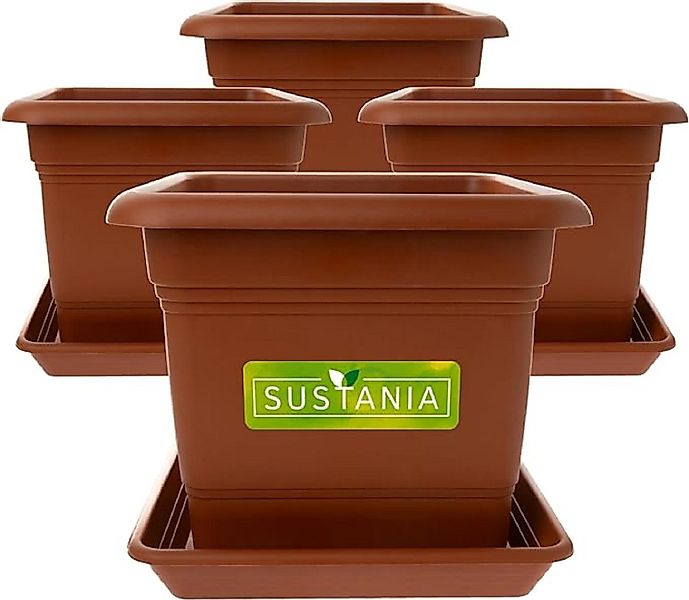 SUSTANIA Blumentopf Pflanzkübel mit Untersetzern (4er günstig online kaufen