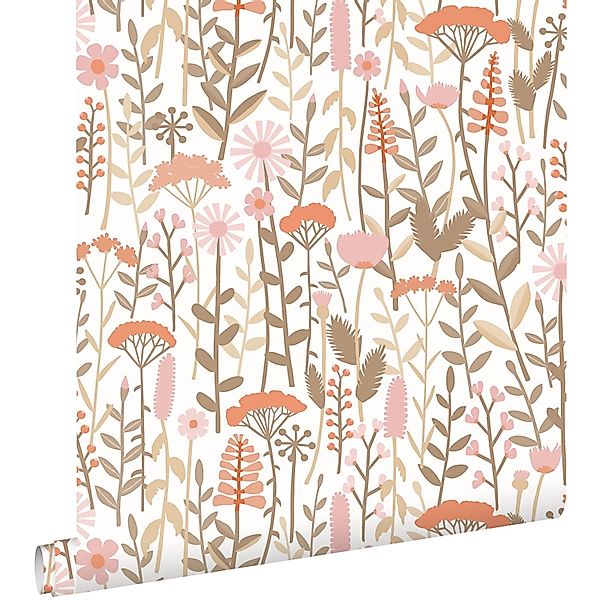 ESTAhome Tapete Feldblumen Terrakotta und Rosa 50 x 900 cm günstig online kaufen