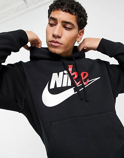 Nike – Kapuzenpullover in Schwarz mit Logo im Farbblockdesign günstig online kaufen