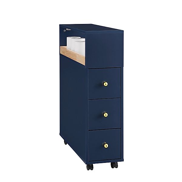 SoBuy Nischenschrank mit 3 Schubladen Badezimmerschrank mit Rollen Blau BZR günstig online kaufen