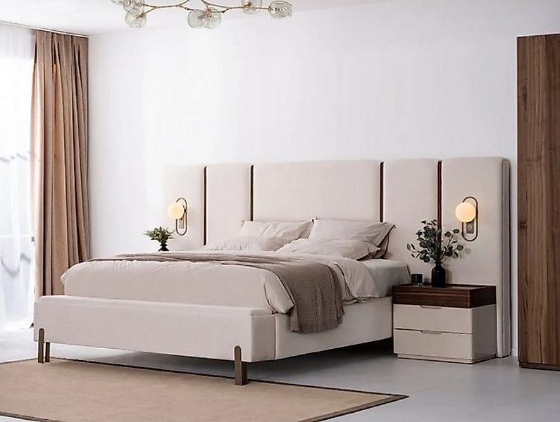JVmoebel Bett Exklusives Schlafzimmer Set Designer Polster Bett 2x Nachttis günstig online kaufen